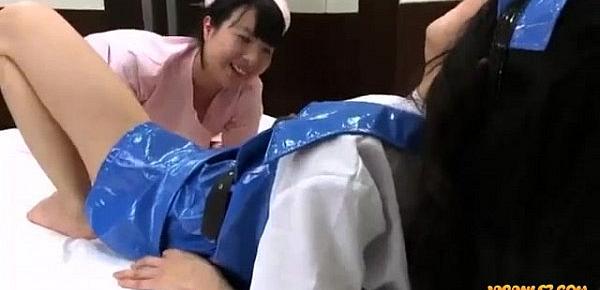  Asian Girl In Police Uniform Licked Fucked With Toy By A Nurse On The Bed In The
